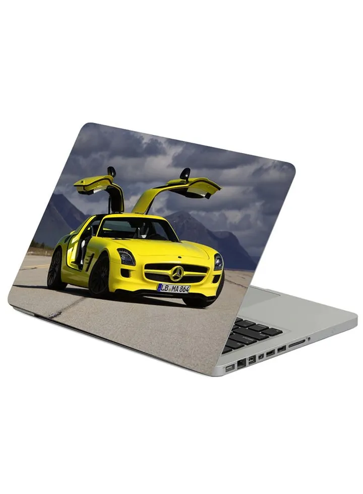 Mercedes-Benz Yellow Sls Printed Laptop Sticker Multicolour