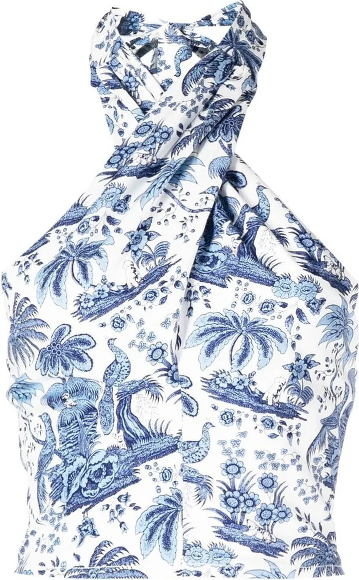 Kai botanical-print halterneck top