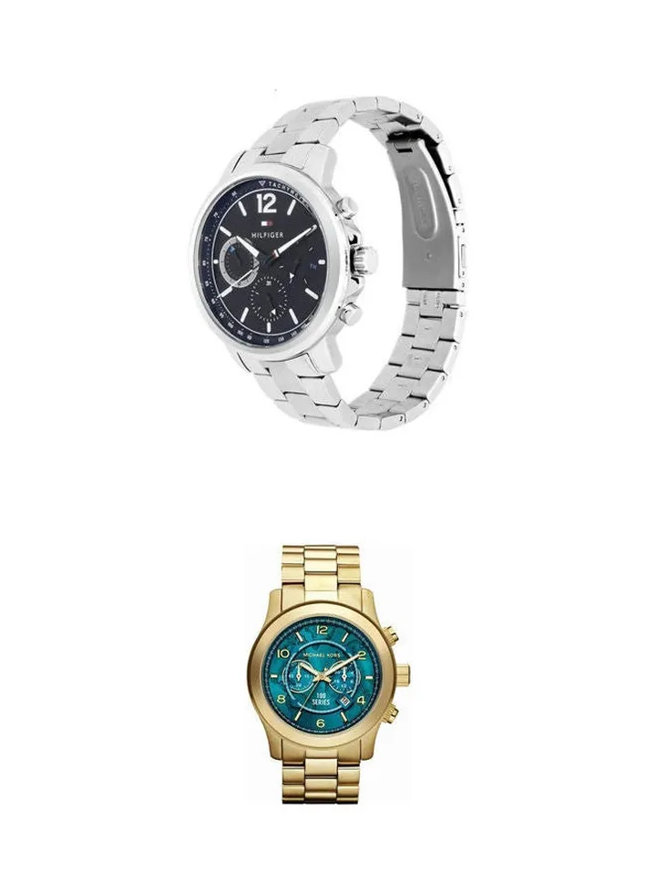 men Round Shape Stainless Steel Chronograph Wrist Watch 1791534 With Women'S Water Resistant Stainless-Steel Analog Wrist-Watch Mk8315