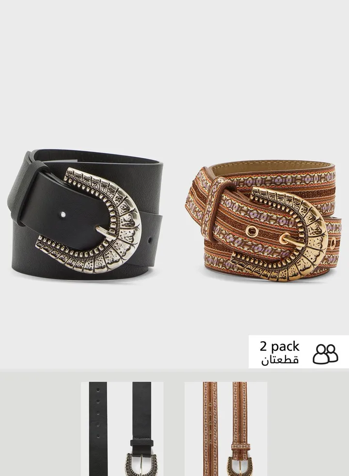 2 Pack Of Bernadotte Buckle Belt Black/Brown