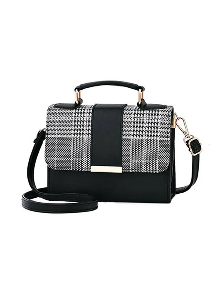 Retro Plaid Messenger Bag Black/White
