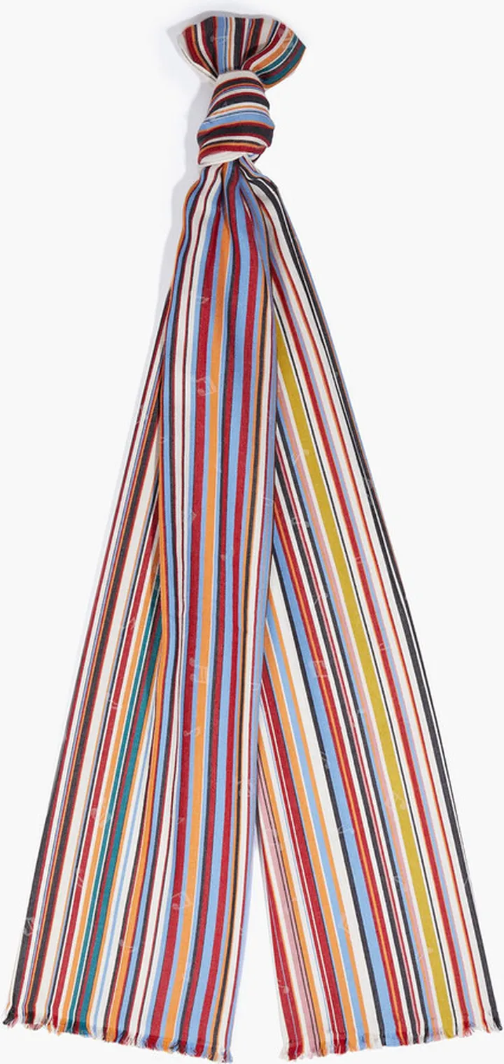 Frayed striped knitted scarf
