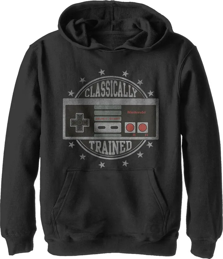 Boy's Nintendo Classically Trained Pull Over Hoodie - Black - Medium