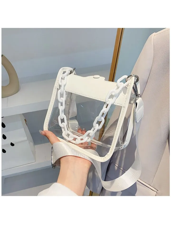 Clear Bag for Women Clear Crossbody Bag Clear Purse Stadium Approved Clear Shoulder Bag Satchel Hobo Bag White