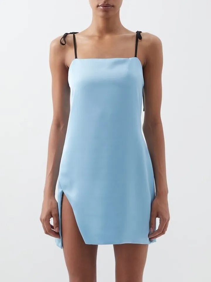 Tie-shoulder Satin Mini Dress