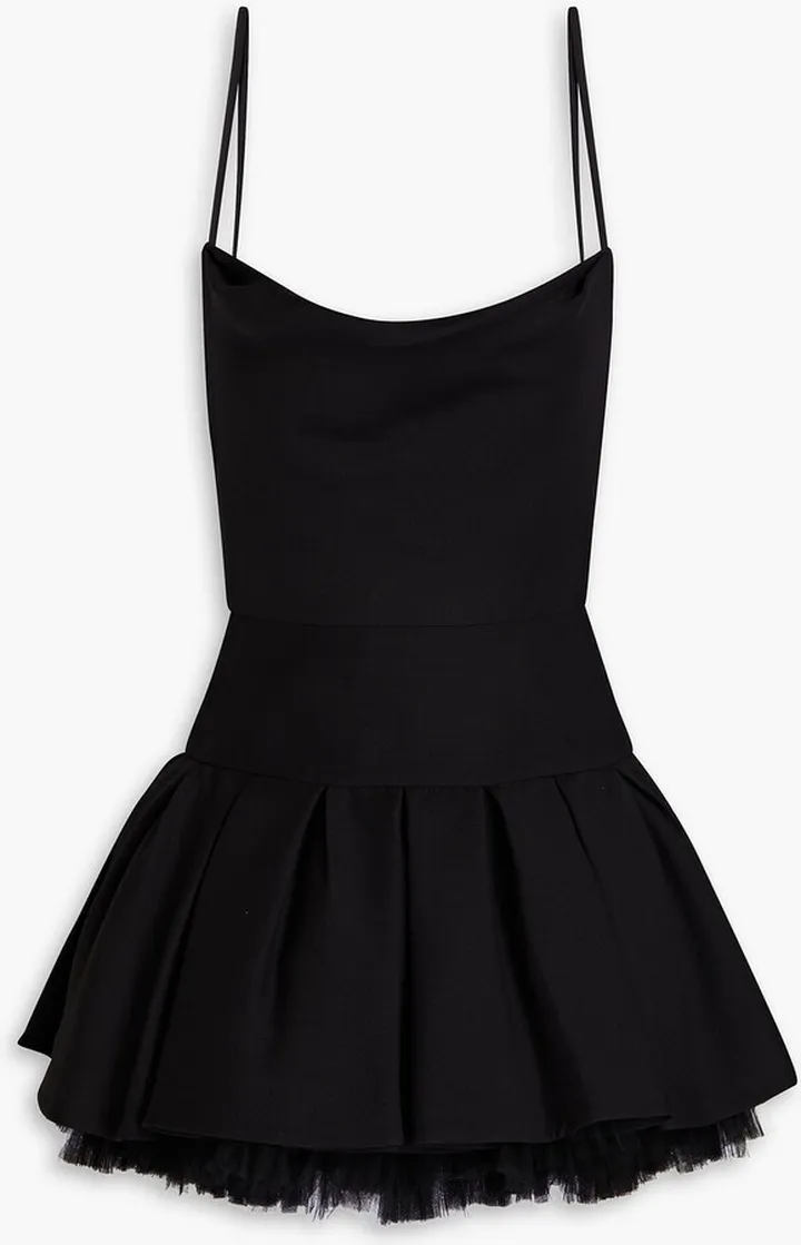 Tulle-trimmed wool and silk-blend crepe mini dress