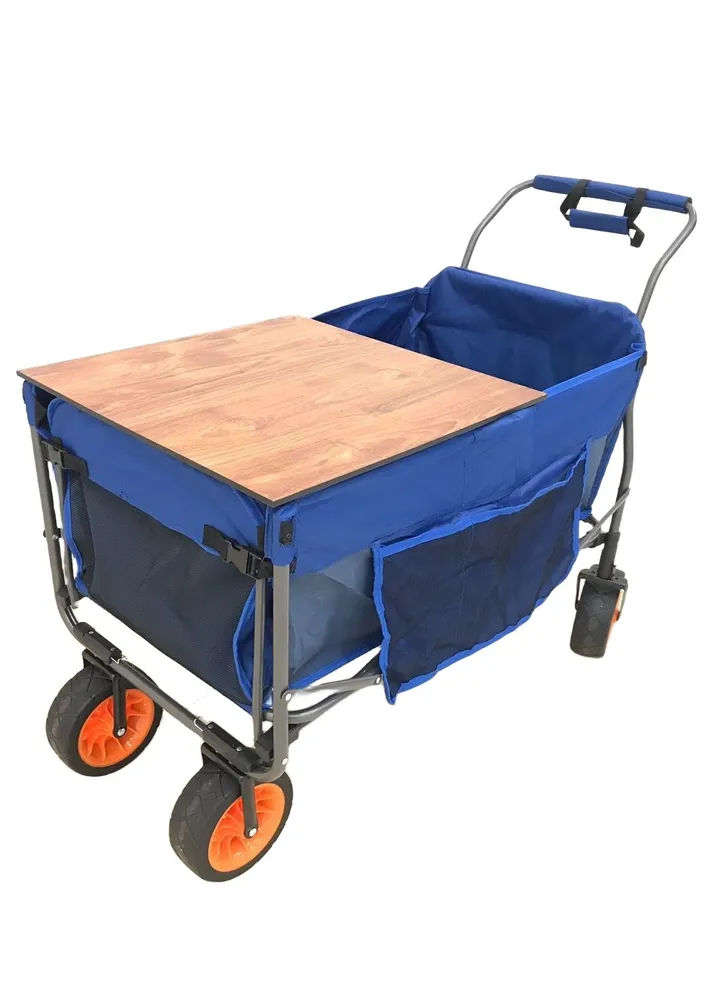 Camping Folding Trolley Shopping Cart with Wheels Table Larger Capacity Durable Beach Cart