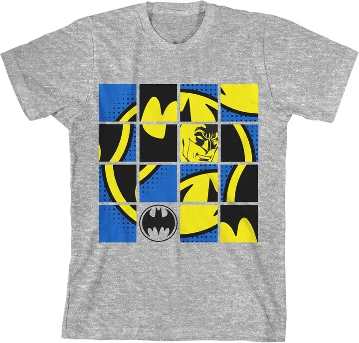 Batman Scrambled Classic Logo Youth Athletic Gray Graphic Tee-Small