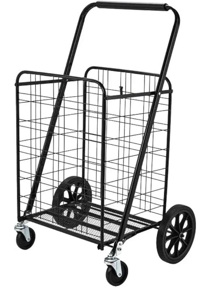 Folding Trolley Carts Heavy-duty Iron Carts Large Carts with 2 Iron Universal Wheels and 2 Large Wheels
