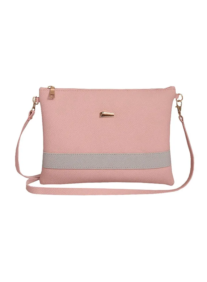Zipper Closure Leather Crossbody Bag Pink