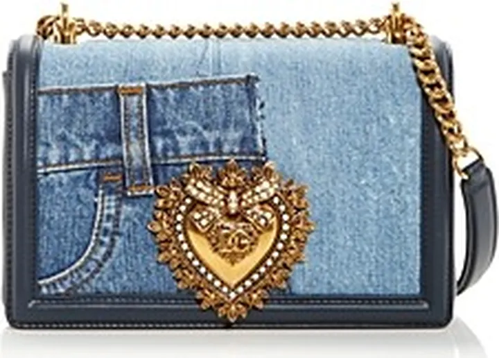 Dolce & Gabbana Medium Devotion Bag in Patchwork Denim & Plain Calfskin