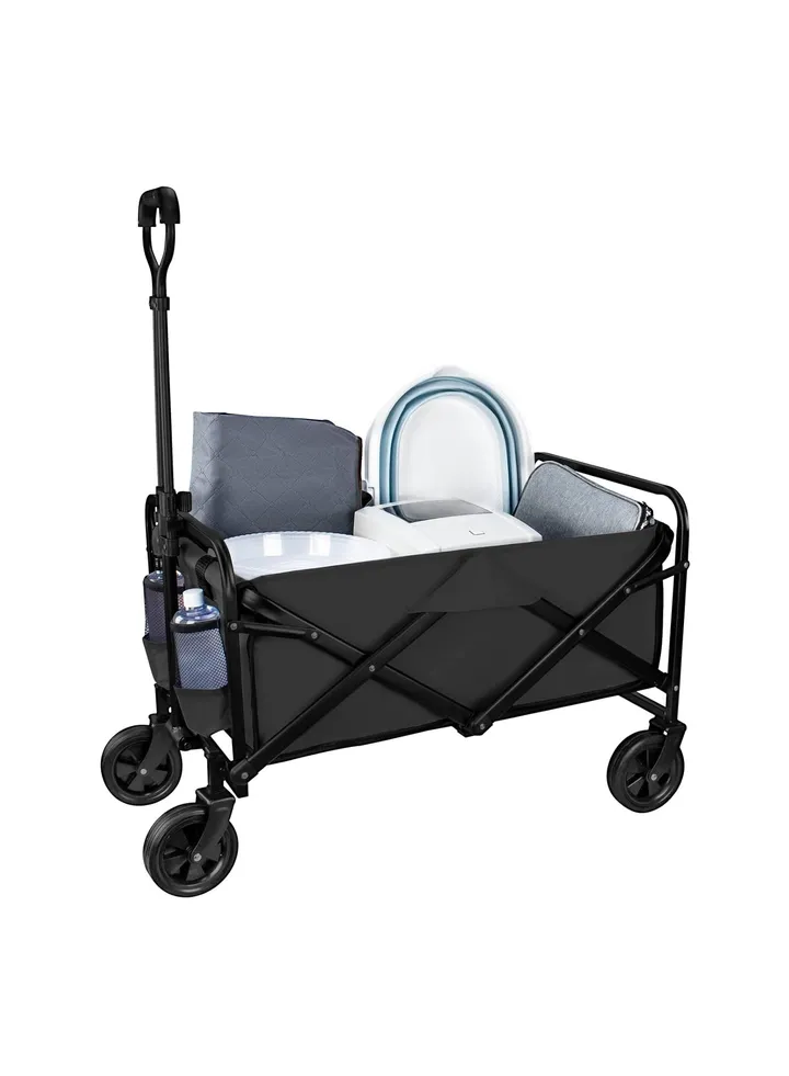 Heavy Duty Collapsible Wagon Lightweight Folding Wagon Utility Wagon Picnic Camping Cart Black