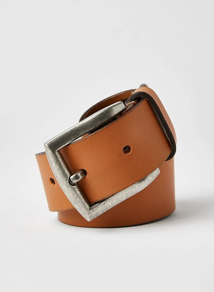 Wide Leather Belt Cognac