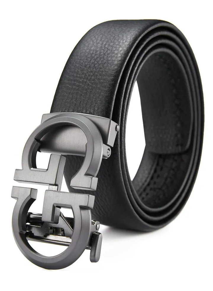 Full Grain Soft Leather Ratchet Belt for Men - Fashionable and Durable with Curved Comfort Buckle - 125CM(Black)
