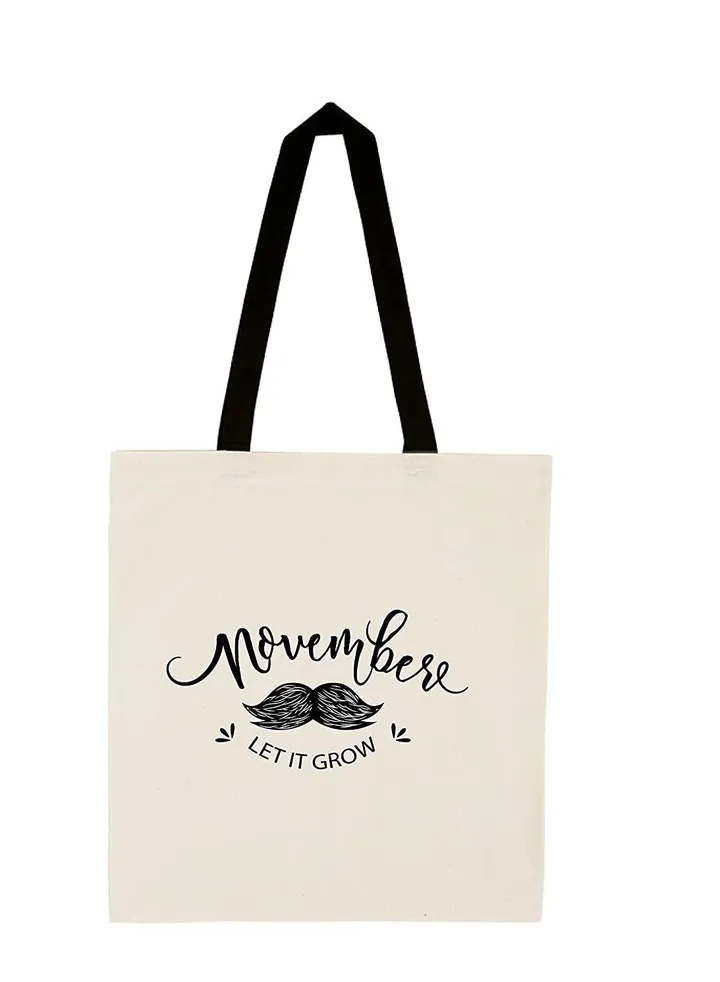 Movember Cotton Jute Bag with black handle bag for Movember, Mobro, No Shave, Mens Health Awareness for fundraising awareness campaigns (Design 5)