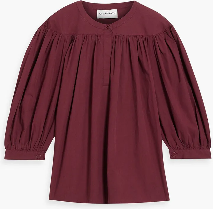 Kira gathered cotton-poplin blouse