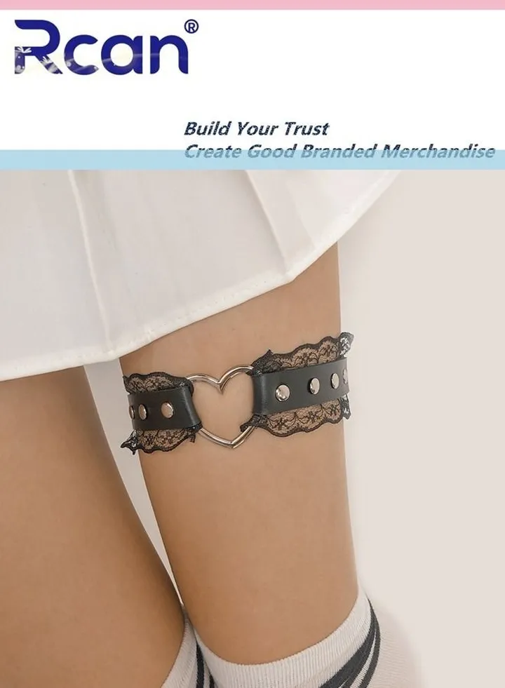 2 Pack Leather Garter Non Slip Adjustable Fashion Leg Accessories Metal Hollow Leg Rings For Girls And Ladies
