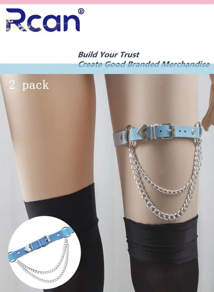 2 Pack Leather Garter Non Slip Adjustable Fashion Leg Accessories Metal Hollow Leg Rings For Girls and Ladies