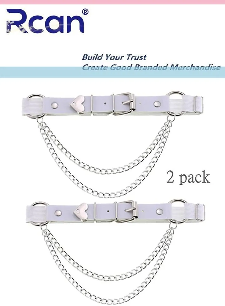 2 Pack Leather Garter Non Slip Adjustable Fashion Leg Accessories Metal Hollow Leg Rings For Girls and Ladies