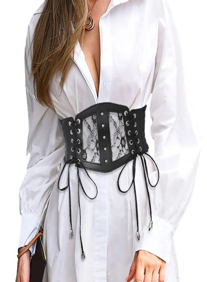 Women Corset Belt, Belt Female Decorative Gauge Sense of Seniority with Skirt Lace Wide Paragraph Waist Cover Versatile Black Belt, Lace Elastic Elastic Tunic Decoration With Dress Shirt Outer Wear