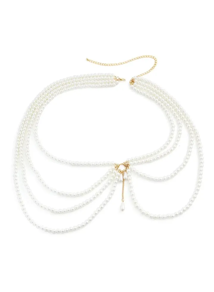 Chain Tassel Decorative Belt Gold-White