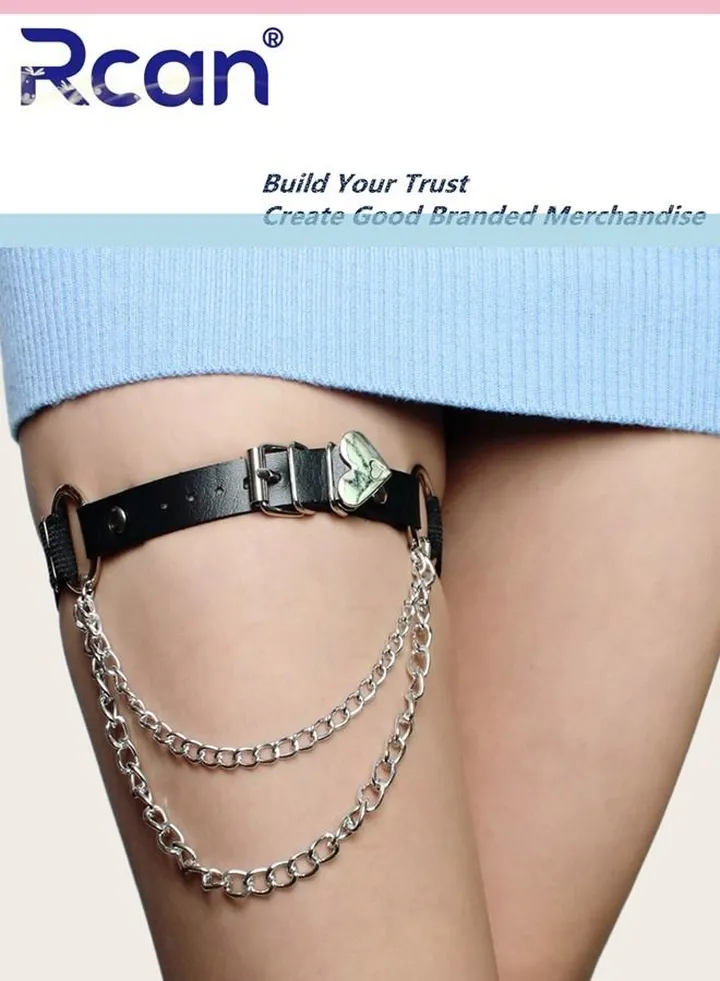 2 Pack Leather Garter Non Slip Adjustable Fashion Leg Accessories Metal Hollow Leg Rings For Girls and Ladies