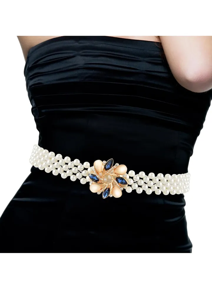 SYOSI Pearl Waist Belt for Women, Rhinestone and Pearl Elastic Waist Belt, Dress Belt Dress Waistband for Women and Girls
