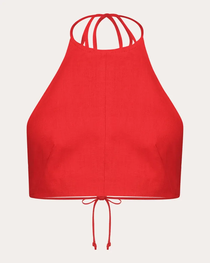 Linen Halter-Tie Crop Top