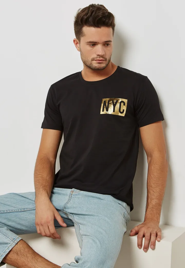 Nyc Printed Crew Neck Casual T-Shirt Black