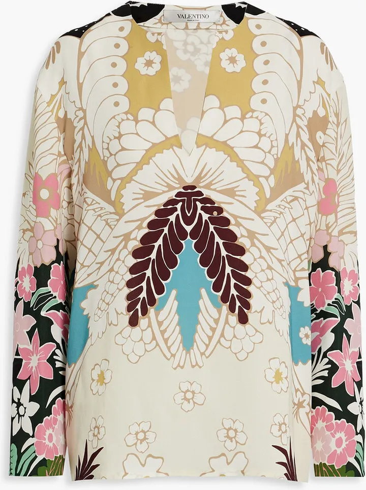 Printed silk-crepe blouse
