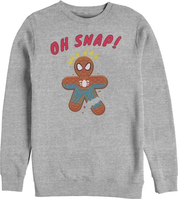 Men's Marvel Christmas Spider-Man Snap Gingerbread Cookie Sweatshirt - Athletic Heather - Small