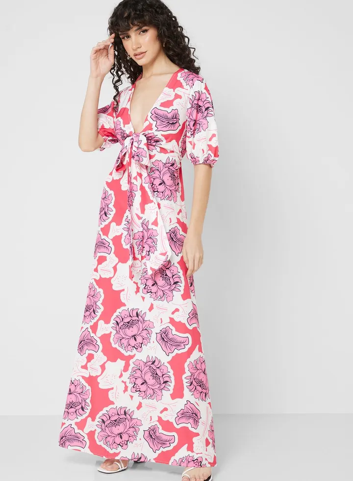 Puff Sleeve Printed Dress