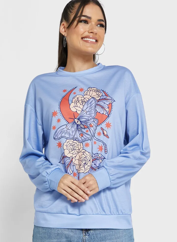 Crew Neck Graphic Sweatshirt