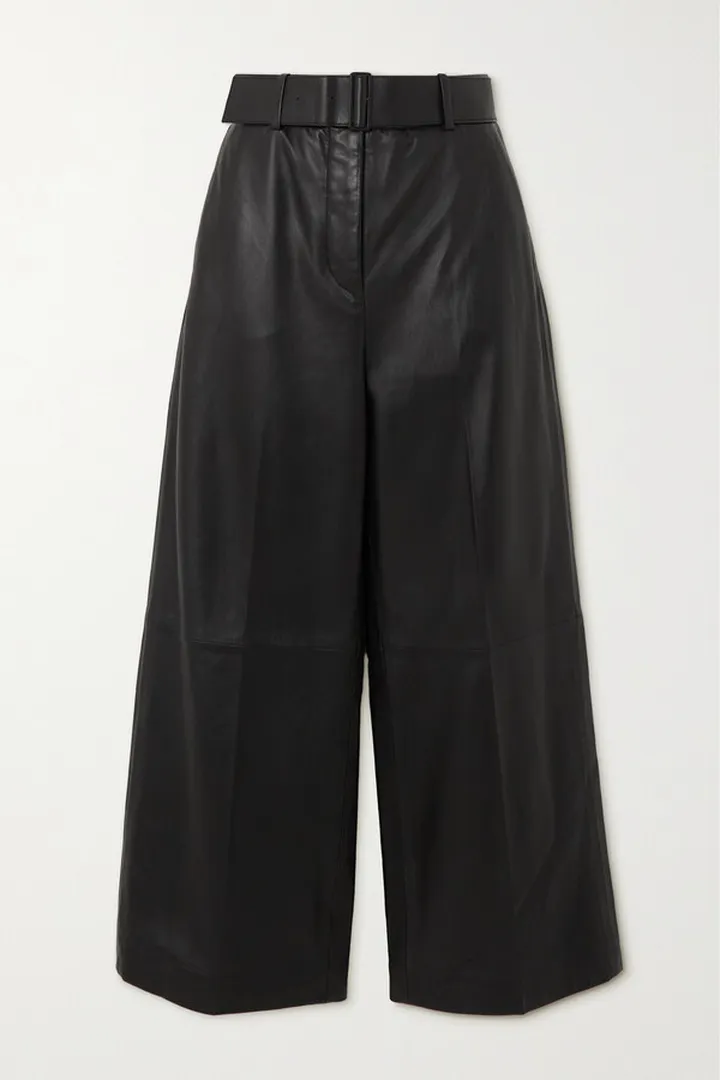 Joseph - Taja Belted Cropped Leather Wide-leg Pants - Black