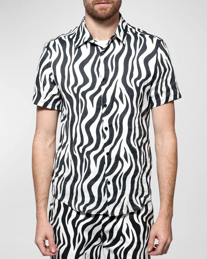 Men's Craig Zebra-Print Short-Sleeve Button-Front Shirt