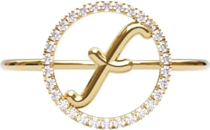 18kt Yellow Gold F Initial Diamond Circle Ring