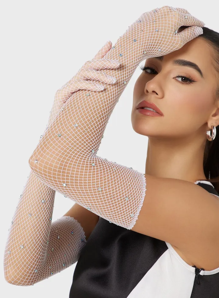 Diamante Long Gloves