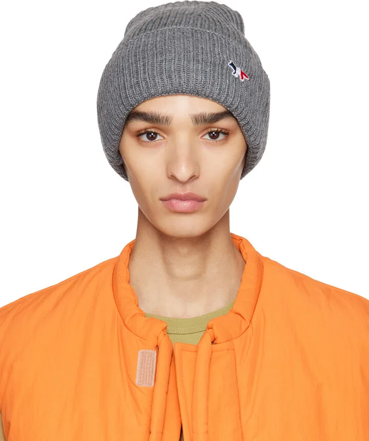 Maison Kitsuné Gray Tricolor Fox Beanie