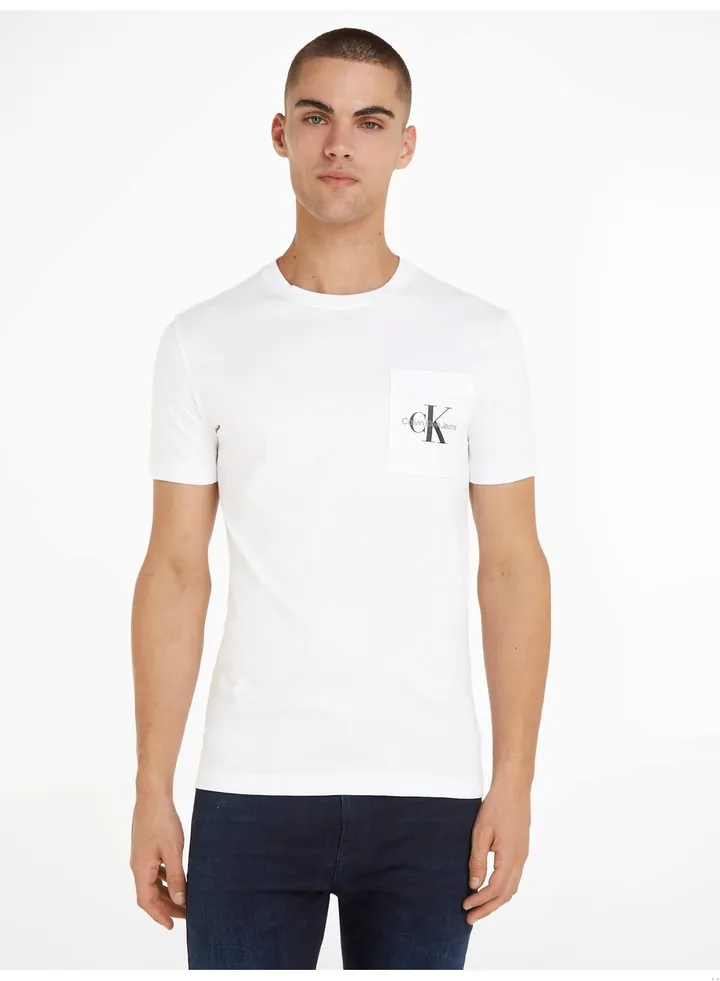 Men's Slim Monogram Pocket T-Shirt, Cotton, White