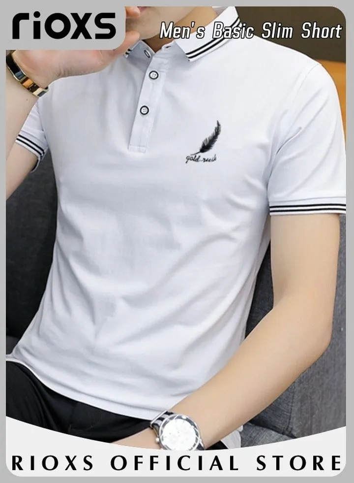 Men's Basic Slim Short Sleeve Polo Shirt Basic T-Shirt Casual Stand Collar Shirt