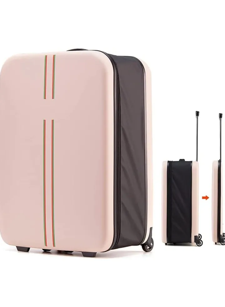 Expandable Foldable Suitcase Lightweight Durable Hardside 4Wheel Travel Luggage Large Capacity Travel Bags for Girl and Women (24) (Pink)