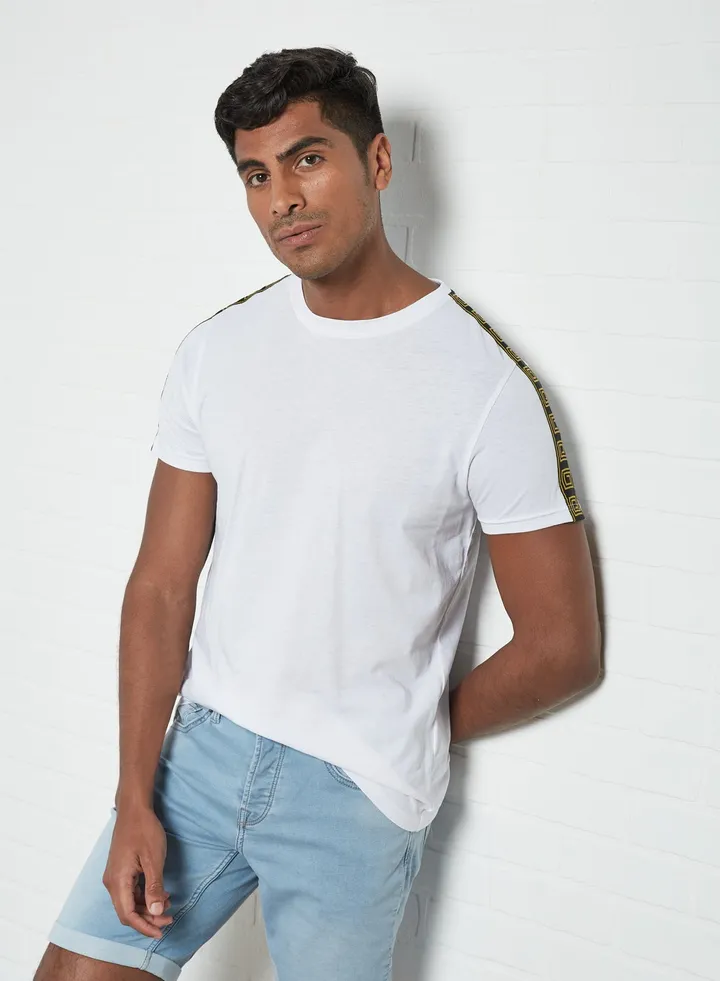 Contrast Tape Detail T-Shirt White