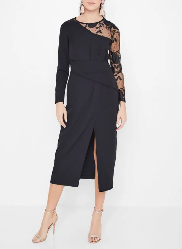 Lace Sleeve Detailed Dress Black