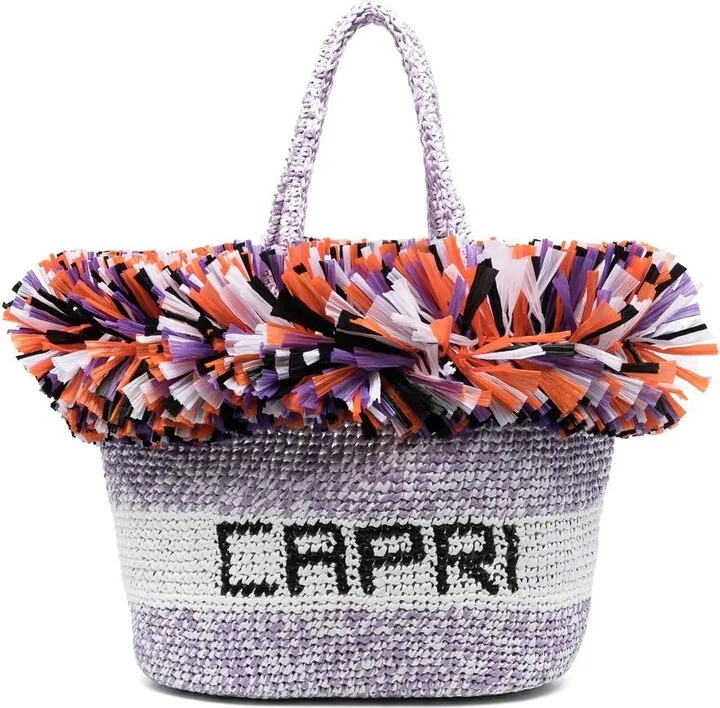 Large Fringe-Trim Logo Tote Bag