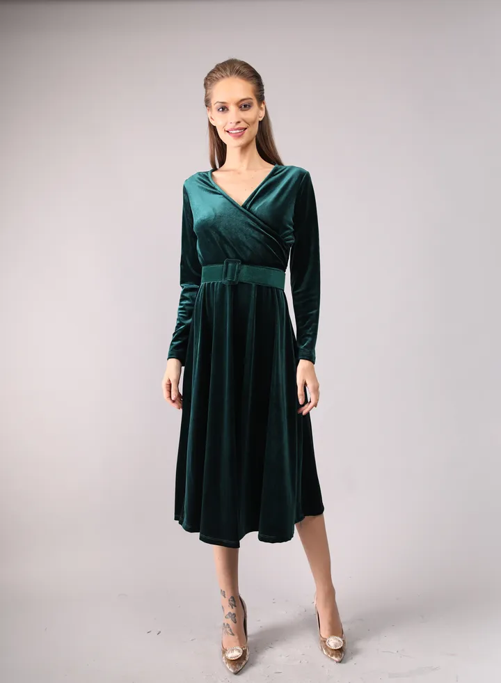Surplice velvet midi dress