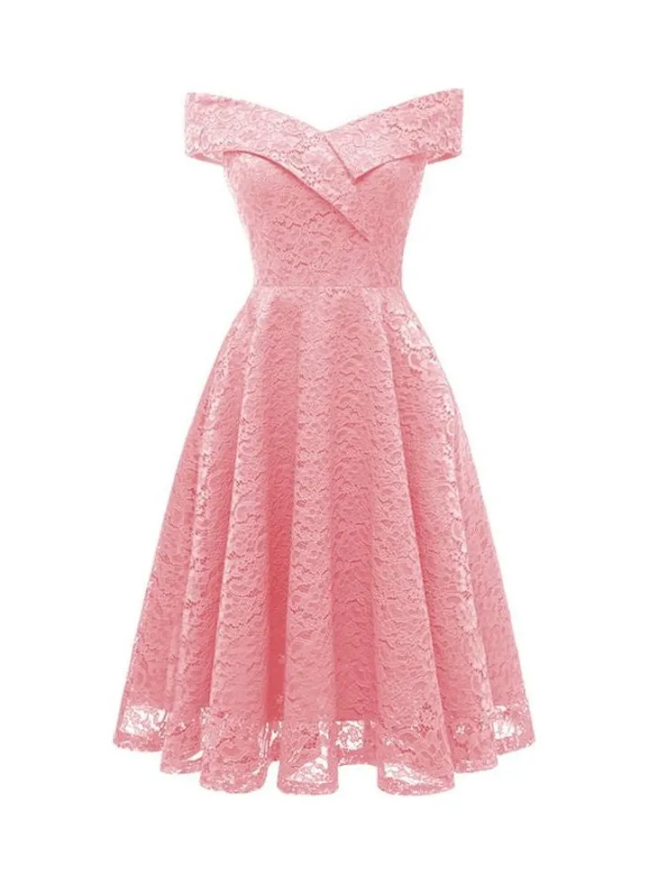 Embroidery Vintage Lace Detail Dress Pink