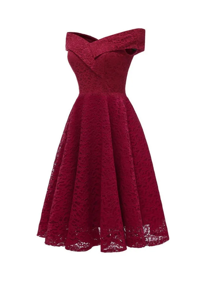 Women Elegant Lace Dress Red