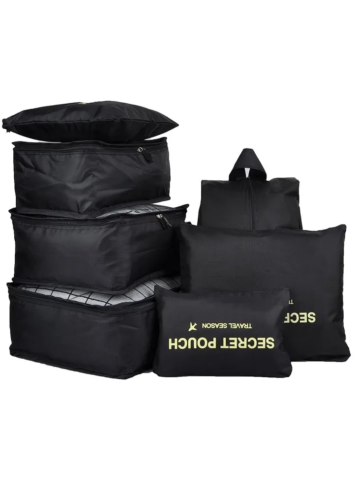 7-Piece Waterproof Travel Luggage Oraganizer Bag Set Black
