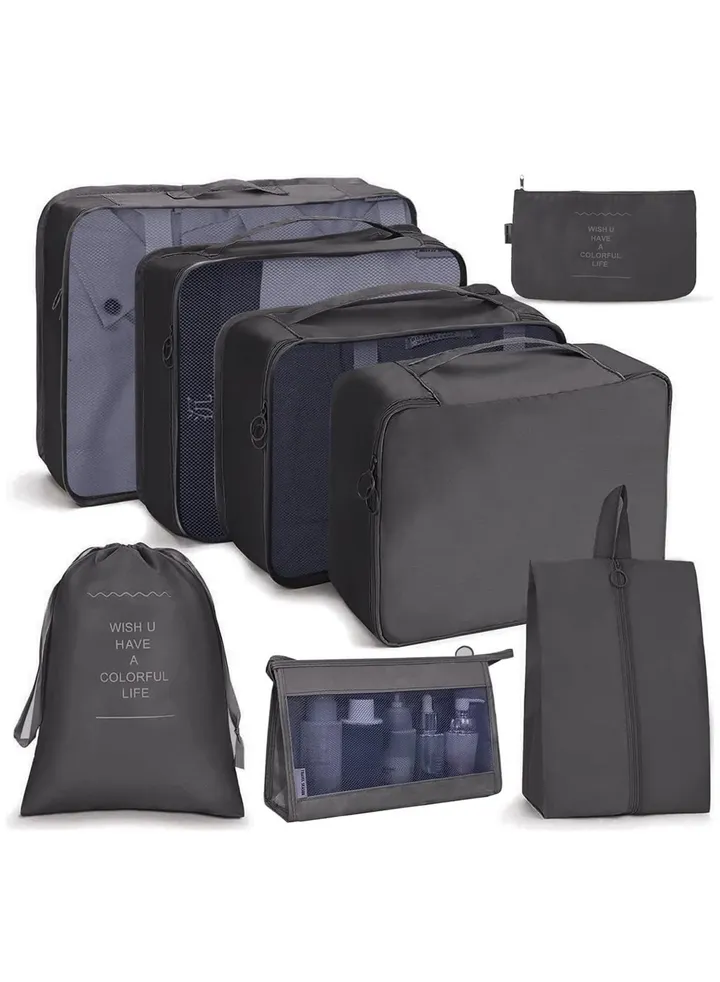 8-Piece Travel Organizer Luggage Set - Black