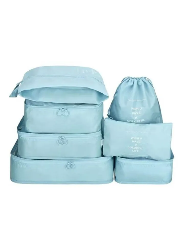 7-piece waterproof travel luggage set blue